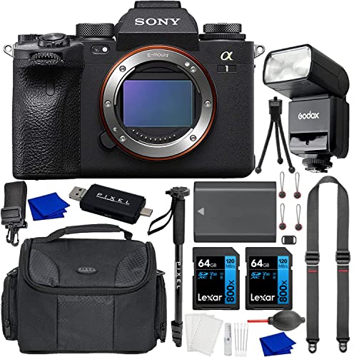Sony Alpha A1 Full-Frame Mirrorless Camera Bundle With Godox Flash, Extra Battery, Water Resistant Gadget Bag, 2X 64Gb Memory Card, Monopod + More, Sony A1 #TOP16