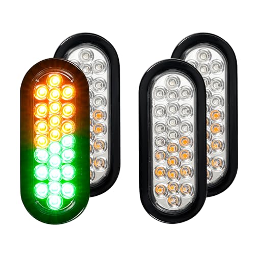 4 Pcs 6.5 Inch Oval LED Amber/Green Strobe Lights - 24 LED Trailer Tail Strobe Lights for Truck Towing Trailers