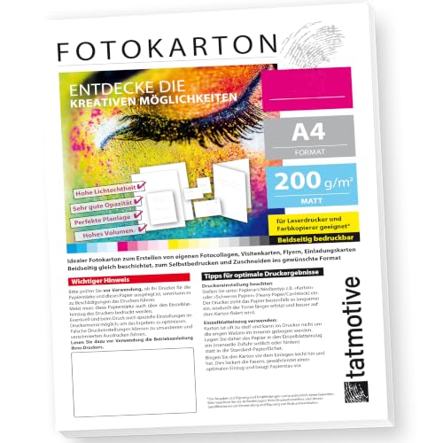 PREMIUM 200g Druckerpapier Matt Weiß A4 Fotokarton Fotopapier für Laserdrucker Beidseitig bedruckbar 50 Blatt