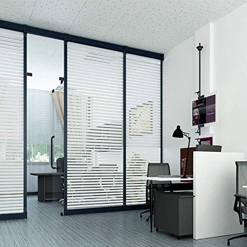 Image of ELTON Vinyl Heat Control Anti UV Self Adhesive Horizontal Strip Line 3D Privacy Film for Bathroom, Door Window (24 x 36 inches).
