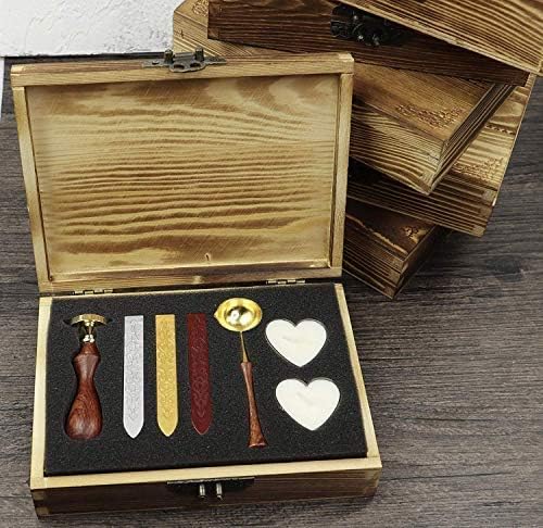 Miniatura 3 de Kit de sello de cera de sellado de libélula vintage MNYR con cuchara de fusión y vela de madera, caja de regalo para invitación de boda, adorno de