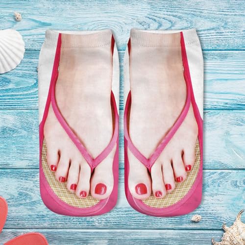 Womens Girls Funny Ankle Socks Fun Novelty 3D Print Pattern Flip Flops Cute Socks Look Like Shoes Fun Gifts2