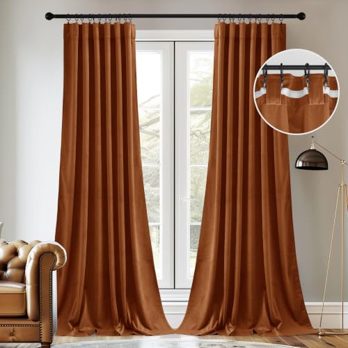 Image of StangH Fall Decor Burnt Orang Velvet Curtains W52 x L84 2 Panels