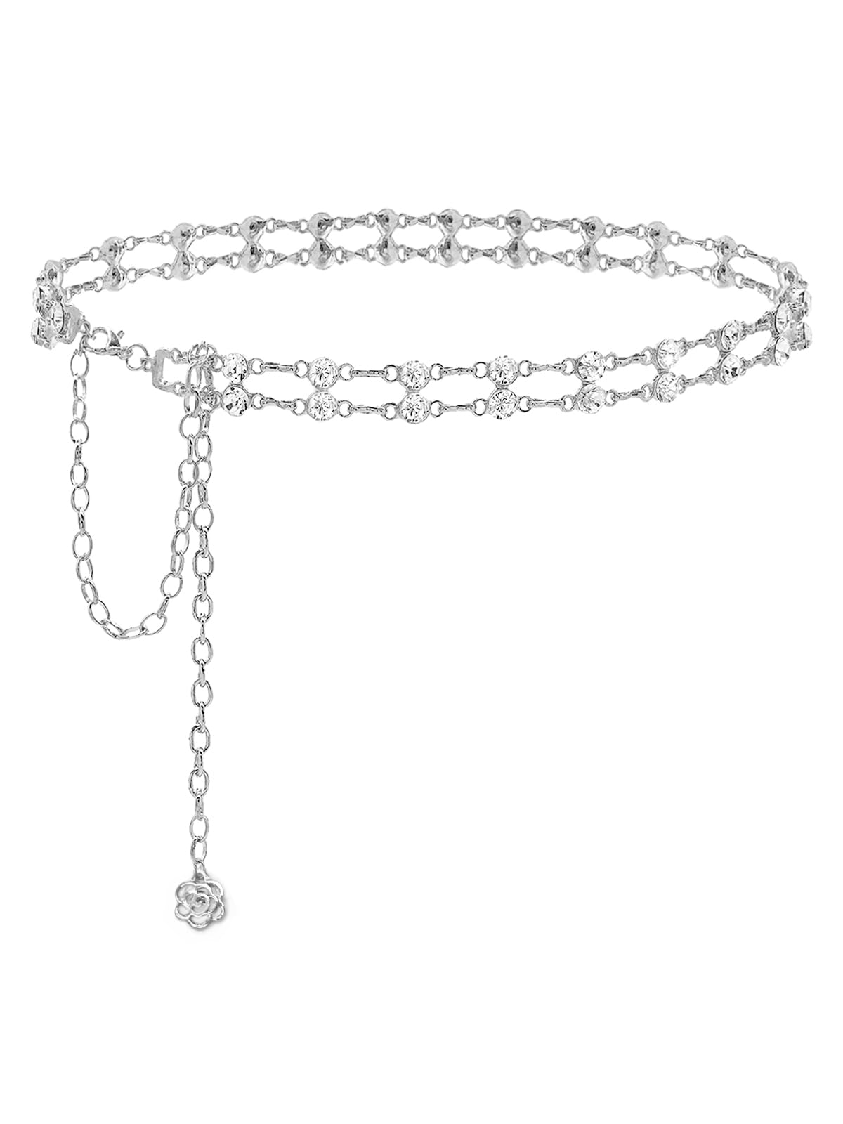 Women Rhinestone Crystal Waist Belts for Dress Adjustable Ladies Metal Chain Belts