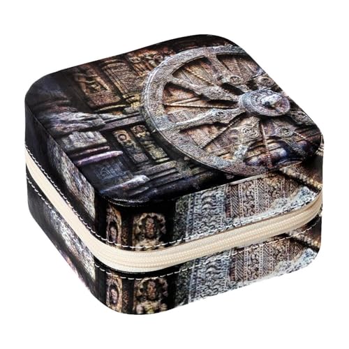 Diusye Joyero pequeño para anillos, pendientes, collares, pulseras, brazaletes, mini estuche de viaje, organizador de almacenamiento para mujeres y niñas, regalo - Rueda de carro marrón