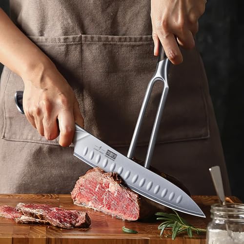 image for HOSHANHO Meat Fork 7 Inch, Razor Sharp Double-Prong Carving Fork for M