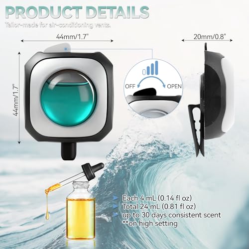 Image of Car Air Freshener Vent Clip 6 Pack 4ml Each Up to 180 Days Long Lasting Scent Odor Eliminator for Women Men(Ocean Breeze)