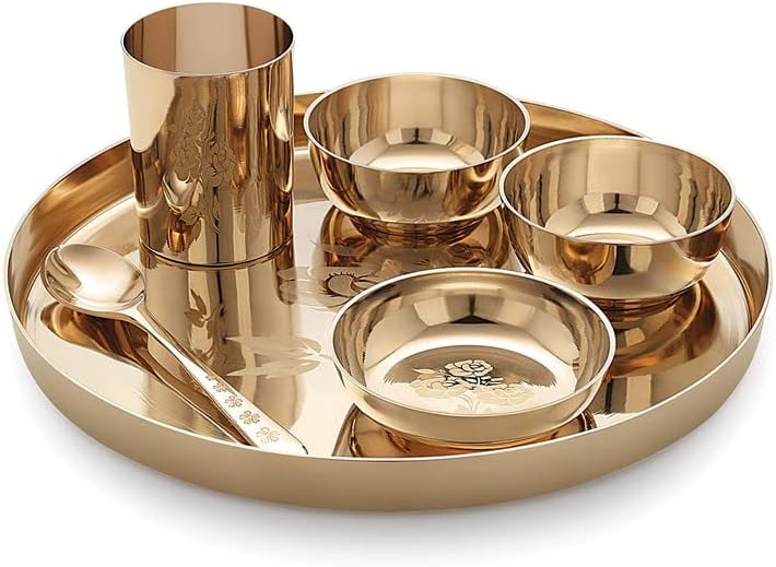 Kansa/Bronze Finish Bhojan/Dinner/Thali Set,6 Pieces 12 Inch (Weight- 1600 Gm)