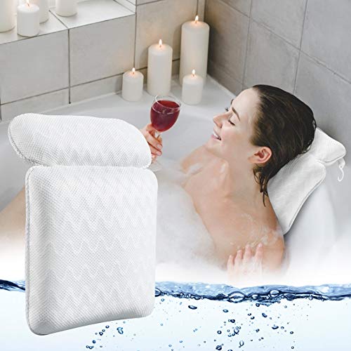 Bath Pillows Spa Pillows for Tub: Sports Joy Bath Pillow for Neck Head Shoulder and Back Rest Support,Bathtub Pillow with 4D Air Mesh Technology and 6 Suction Cups Fit Hot Tub,Jacuzzi,Spa,White