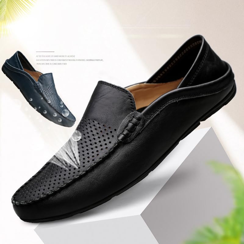 Men's Hollow On Leather Casual Flat Loafers Slip On Lightweight Breathable Comfortable Moccasins Sneakers Outdoor Sport Travel Driving Shoes3