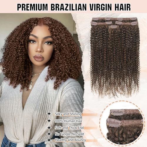 4Pcs Afro Kinky Curly Clip in Hair Extensions Real Human Hair, 10 Inch 50g Chestnut Brown, Lace Invisible Seamless & Thicken, 4B 4C Remy Clip Ins for Women — view 4