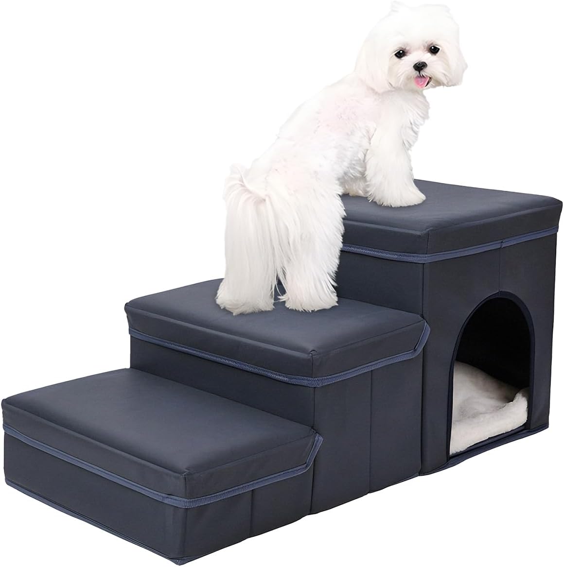 Foldable Dog Stairs, Pet Steps for High Beds 13″ H, Pet Stairs for Small Medium or Large Dog, Indoor Ramp for Couch Window, Puppy with Storage for Bed Couch