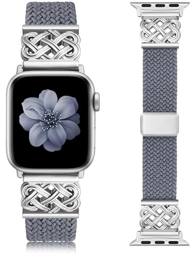 Image of TOYOUTHS Braided Magnetic Band Compatible with Apple Watch Bands 38 /40 /41 /42 /44 /45 /46 /49mm Women Men, Dressy Celtic Metal Stretchy Elastic Strap for iWatch Series 11 10 9 8 7 6 5 4 SE /Ultra 3 2 1