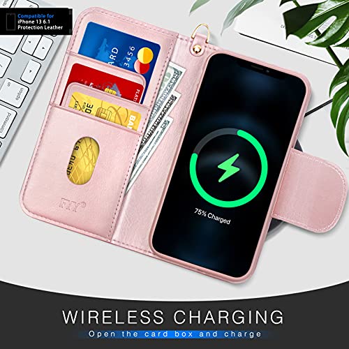 FYY Capa para iPhone 13 5G 6,1 polegadas, [Recurso de suporte] Capa carteira de couro PU luxuosa com