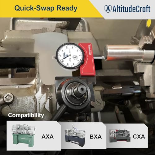 Image of Lathe Tool Post Indicator Holder with .0005″ Dial Indicator | Rigid Holder Fits AXA /BXA 1 /2″ Quick-Change Tool Posts for 4-Jaw Chuck Centering, Runout Checks, and Rotary Tables