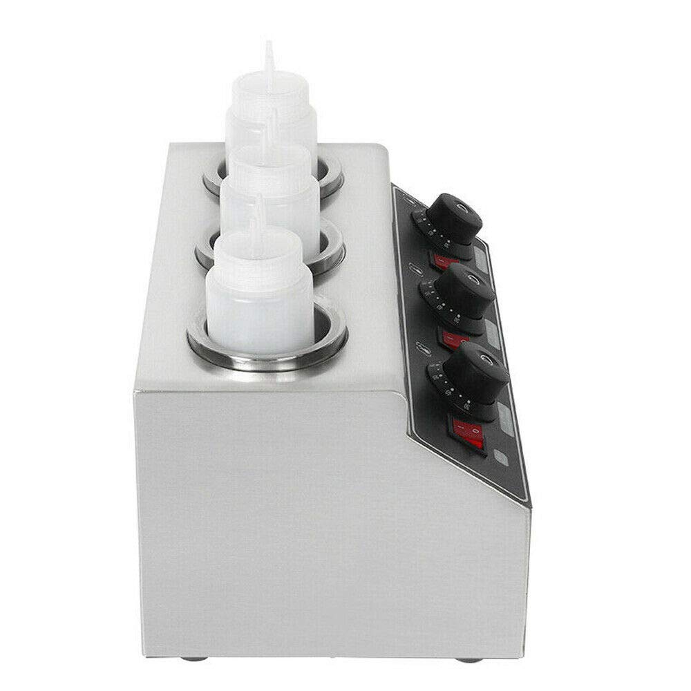 SHZICMY Dispensador de bomba de acero inoxidable, calentador de salsa y queso, eléctrico comercial, calentador de salsa con 3 cabezales