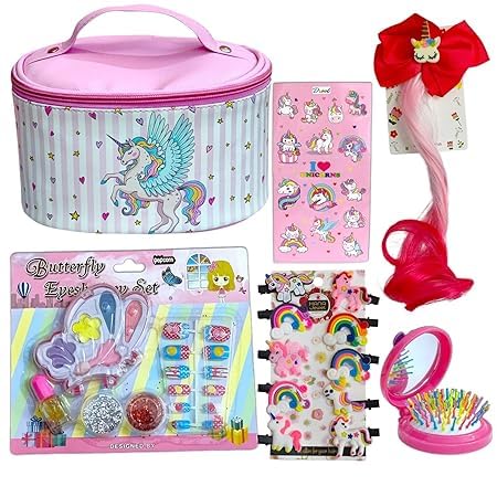 TERA 13 Unicorn Make Up Accessories for Women, Girls Cosmetic, Unicorn Cosmetic Bag Case for Girls 6 in 1 Cobmbo Uniorn Hair Clip, Nail Art, Unicorn Hair Brush & Mirror Unicorn Make Up Kit-image-25