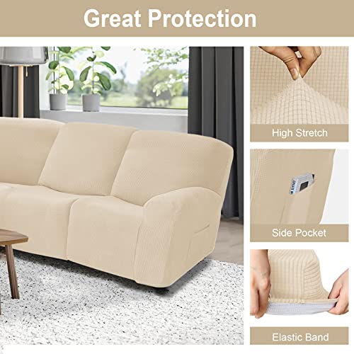 Okyuk 7-Piece Sectional Recliner Couch Covers 4 Seater & 1 Corner Seat, Corner Sofa Cover Soft Stretch Jacquard Reclining Sectional Couch Covers Anti Slip Furniture Protector (Beige) #TOP5