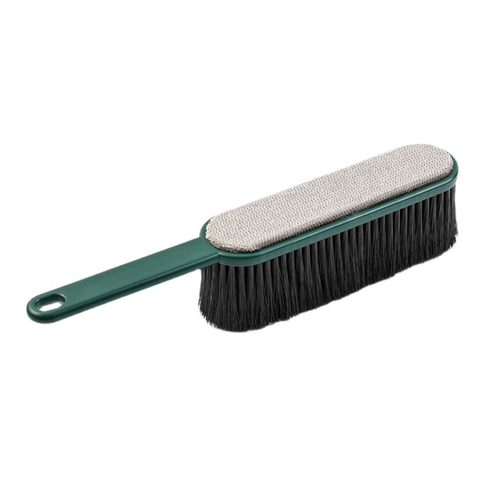 Escoba de mano verde y removedor de pelo de ropa, cepillo de cerdas suaves para sofá, alfombras y mostrador, ideal para eliminar el pelo de mascotas y el polvo fino