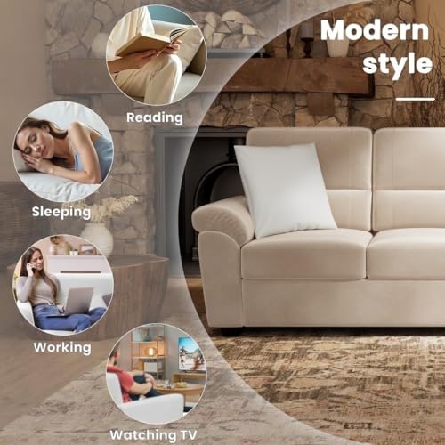 Image of Anderson Sofa Set for Living Room | Sectional Sofas | Premium Leather Sofa for Home Office | Leather Sofa Set | Leatherette Sofa (Beige Fabric, 3+2 Seater)