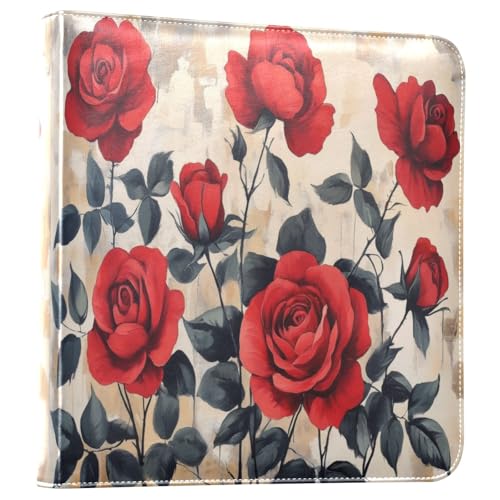 Álbum de fotos con adhesivo para bricolaje con encuadernador de 3 anillos rojo con rosas, 40 páginas 8x10 para recuerdos miniatura 1