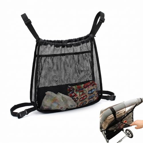 KOHVAN Filet Poussette Universel - Sac Poussette et Organisateur de Rangement Pratique pour Courses et Accessoires Bébé, Hamac Poussette Deuxième Enfant, Noir