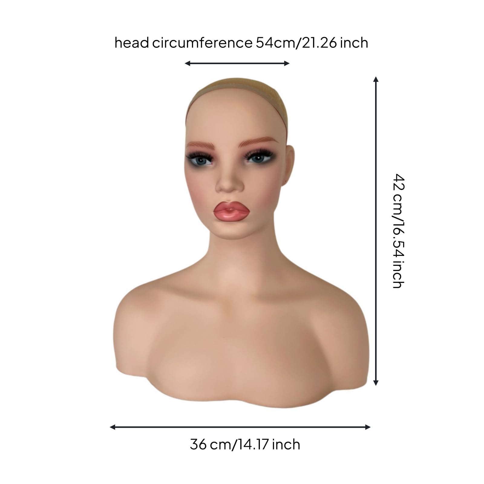 Cabeza de Maniquí Busto de Exhibición Soporte para Pelucas Soporte con Hombros Base Estable con Malla Fina Antideslizante en PVC Suave Adecuada para , DD-3881