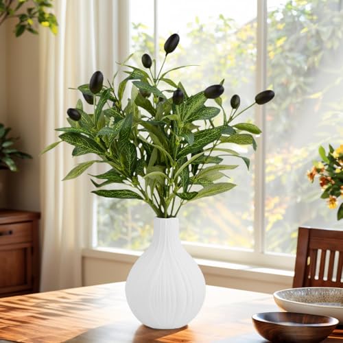 6 Stück Olivenzweige Künstlich, Olivenbaum Zweige Künstliche, Künstlicher mit Gewinne, Simulation Grüner Deko 30cm Kunstzweige, mit Früchte für Vasen Tischdekoration Hochzeit Sträuße Home Decor