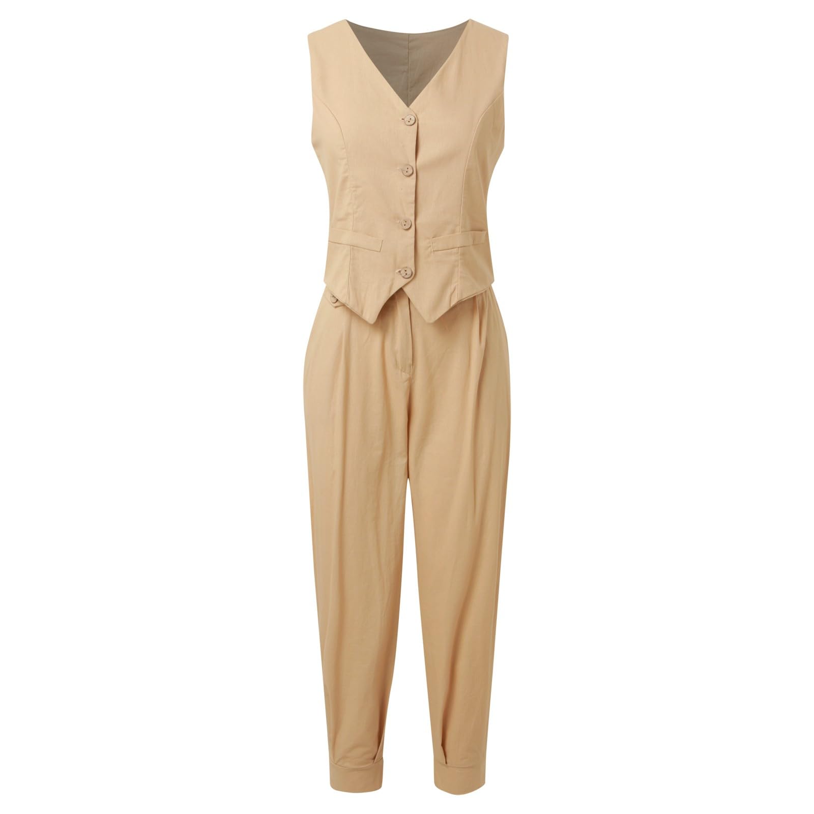 Conjunto De 2 Piezas para Mujer Invierno Casual Conjuntos Descanso Sin Mangas Pantalones Piernas Loungewear Traje Informal Dos con Chaleco y Camisa Algodón Corte Ancho Bolsillos