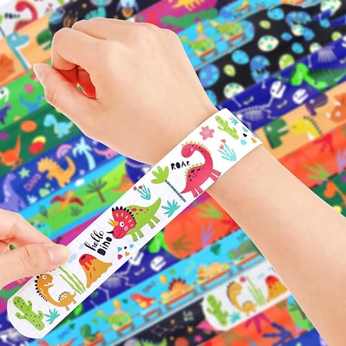 Image of PARTEET (12 PCS Dinosaur Theme Slap Bands for Kids|Colorful Dino Theme Slap Bracelets, Snap Wristband, Scale Band|Party Favours & Return Gifts for Boys & Girls | Birthday Return Gifts For Kids