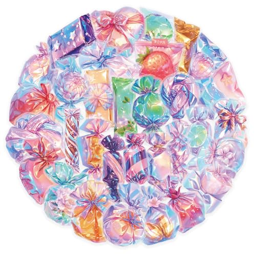 Mekycro Candy Stickers Pack 50 PCS, Cute Aesthetic PET Waterproof Die-Cut Iridescent Candy Wrapper...