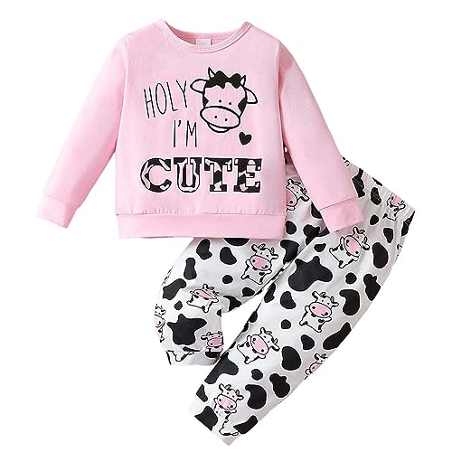 Generisch Mädchen Langarm Kinder Outfit Set Kuh Druck Casual...