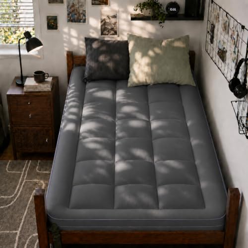 Image of ABENE 3 Inch Dual Layer Memory Foam Mattress Topper Twin, 2 Inch Memory Foam Plus 1 Inch Down Alternative Pillowtop Mattress Pad, with Bedside Pocket, Support for Back Pain (Twin, Gray)