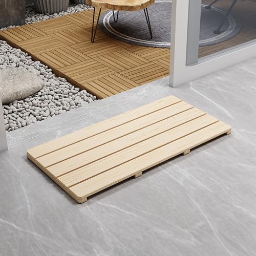 Genérico Alfombrilla de Ducha de Madera Antideslizante para bañera, Piscina, Impermeable, Rectangular, de bambú, Antideslizante, de Madera Natural, Impermeable, para Cocina y baño (45 x 45 cm/18 x 18
