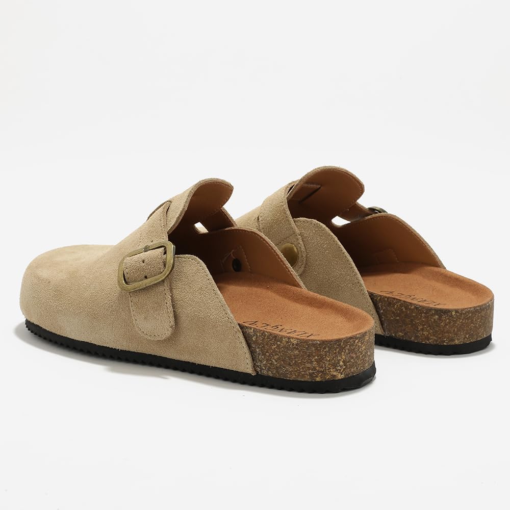 Women's Suede Clogs Leather Mules Comfort Cork Footbed Sandals Potato Shoes with Arch Support
