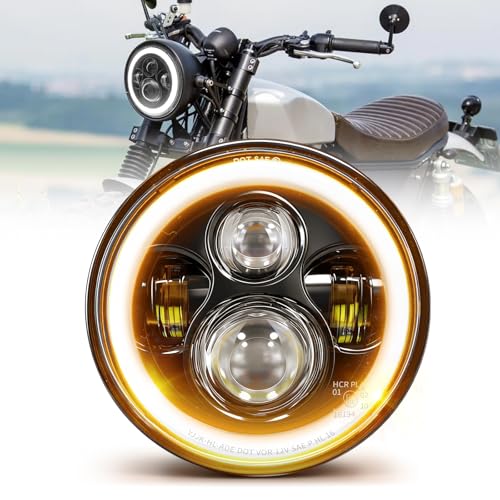 BraveWAY 7 Pouces Phare LED Moto Rond 4 Modes Eclairages DRL Blanc Clignotant Ambre L'intégration Compatible avec Touring Ultra Classic Electra Street Glide Tri Cvo Heritage Softail