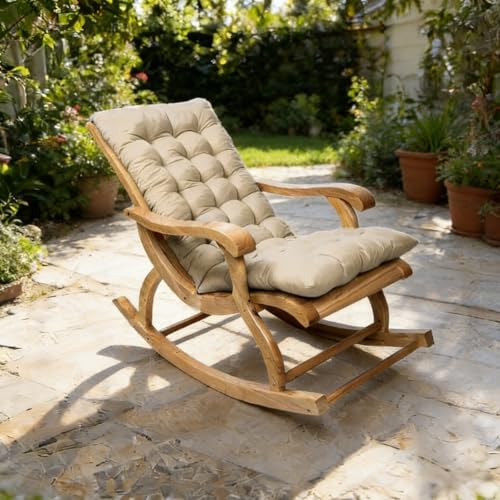 Highdi Cojin para Tumbona Jardín Exterior, 8cm Grueso Cojín Reclinable Cómodo Respaldo con Correas Antideslizantes Cojines para Silla de Jardin, Silla Mecedora, Patio, Balcón (Caqui,120x50x8cm)