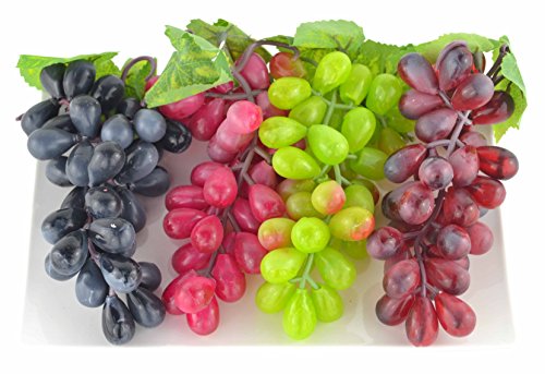 Jedfore Assorted Artificial Grapes Cluster Rubber Frosted Grape Bundles Decorative Grapes Bunches For Vintage Wedding Favor Fruit Wine Decor Faux Fruit Props (Black, Red, Green, Purple - 12 Pack) #TOP4