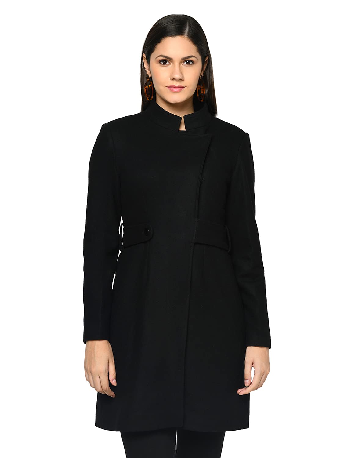 Owncraft Womens Black Mandarin Collar Wool Coat Desertcart