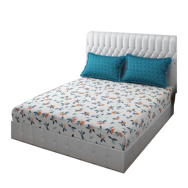 TINDLER KNOTS 300 TC Supersoft Glace Cotton Bedsheet for Double Bed | Floral Print King Size Bed Sheet Set - (108 x 108) with 2 Pillow Covers (18 x 28), Blue (B0CM3WYGW8) Amazon Price History, Amazon Price Tracker