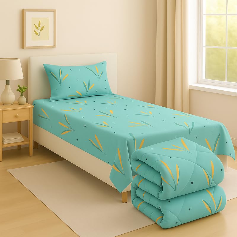 BSB HOME 3 Piece Bedding Set – 1 Single Bedsheet, 1 Pillow Cover & 1 Matching Comforter | Lightweight & Durable | Everyday Use | Winter | Mild Winter - Mint Green-image-15