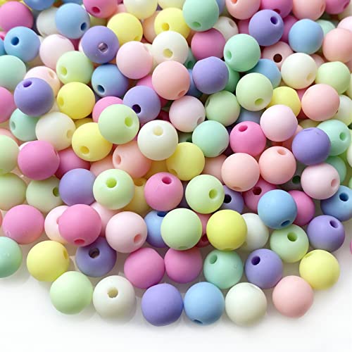 Jmassyang 500 Pieces 8mm Candy Color Acrylic Round Pastel Beads Assorted Candy Color Mix Rainbow Loose Beads Spacer for Jewelry Making Bracelets Necklaces DIY Crafts (Frosted Multicolor) by Jmassyang - Used condition - US$6.60