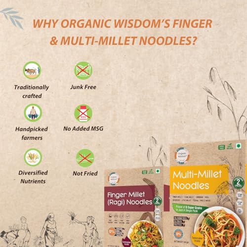 Image of Organic Wisdom-Back to Roots Multi Millet & Ragi (Finger Millet) Noodles Combo Pack,384g each |No Maida, MSG or Refined Oil | Rich in Protein & Fiber|Healthy Instant Noodles|Tastemaker Inside