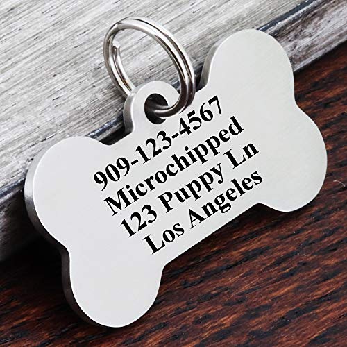Ultra Joys Stainless Steel Pet Id Tag Dog Name Tags Personalized Front And Back Engraving, Customized Dog Tags And Cat Tags, Optional Engraved On Both Sides, Bone Tag Mountain Design, Silver Large #TOP1