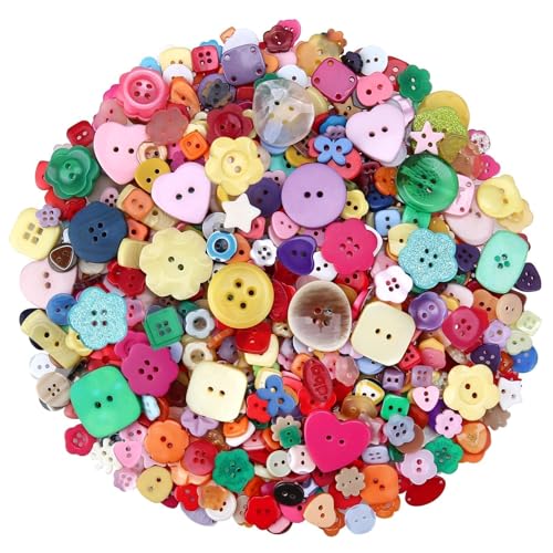 Megoogo 1000-1200 pcs Assorted Resin Buttons Random Mixcolor Buttons Bulk for Sewing Crafts Clothes DIY Manual Button Painting Handmade Ornament