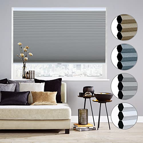Homebox Cordless 100% Blackout Cellular Shades For Home,Shades For Indoor Windows, Honeycomb Blinds 23" W X 72" H Grey #TOP25