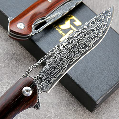 Sitivien St249 Edc Damascus Folding Knife,Damascus Blade Dalbergia Handle With Liner Lock, Ball Bearing For Outdoor Survival Camping Collection … #TOP4
