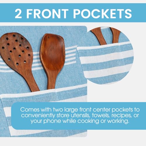 Image of Unisex Cooking Aprons | Waterproof Apron | Striped Design with 2 Front Pockets & Adjustable Neck Strap | Durable, Oil & Stain Resistant | Chef Apron for Cooking