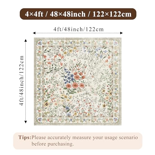 Tapete cuadrado 4x4 ft beige floral antideslizante miniatura 2