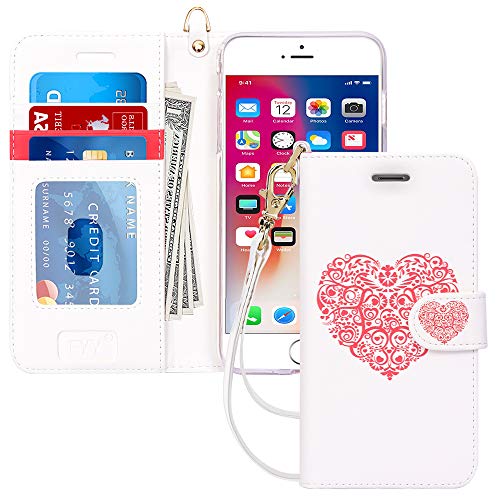 FYY for iPhone 8 Plus Case/iPhone 7 Plus Case, PU Leather Flip Wallet Phone Case with Card Holder Wrist Strap Kickstand Protective Cover for iPhone 7 Plus/8 Plus 5.5